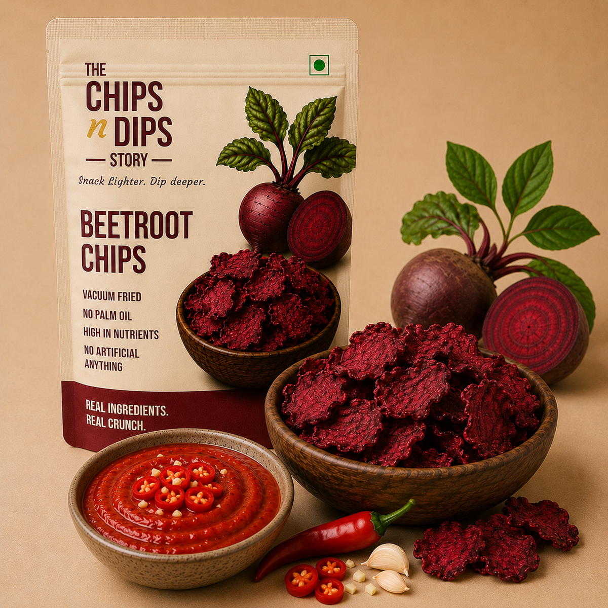 Beetroot Chips N Chilli Garlic Dip