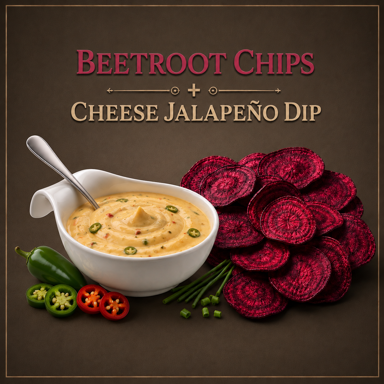 Beetroot Chips + Cheese Jalapeño Dip